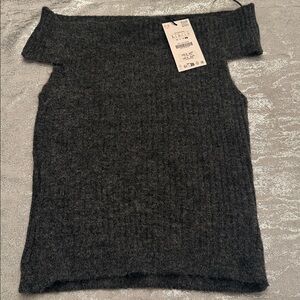 Zara Gray Ribbed Knit Top